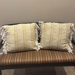 Striped Cream and Gold Throw Pillows Set of Two Boho Style NEW